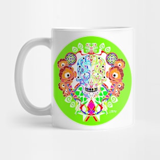 floral ornament tree of life ecopop in totonac pattern vector skull art in green Mug